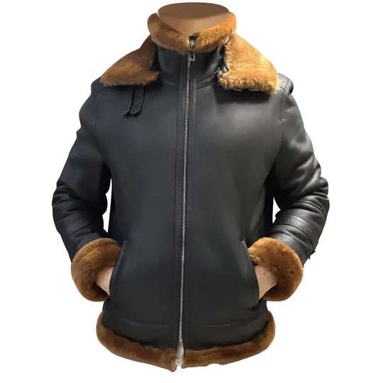Soft Black Bomber Shearling Jacket and Coat