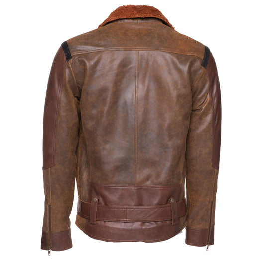 Brown leather jacket with D pocket