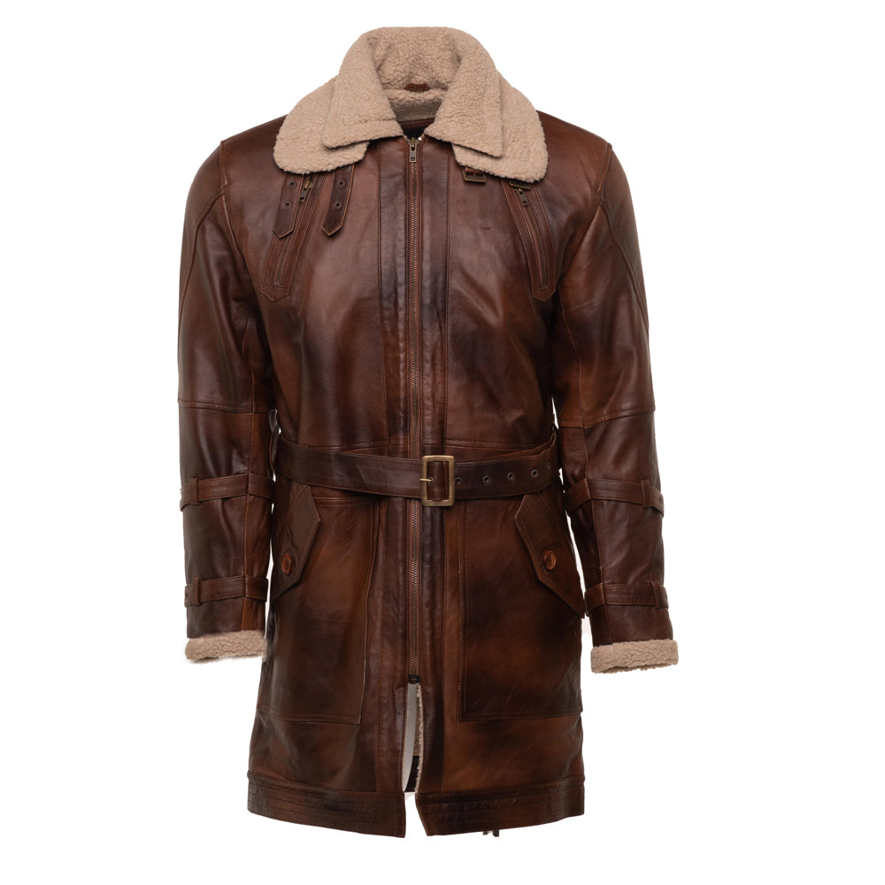 3/4 leather trench with sherpa lining coat