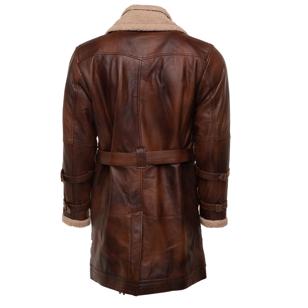 3/4 leather trench with sherpa lining coat