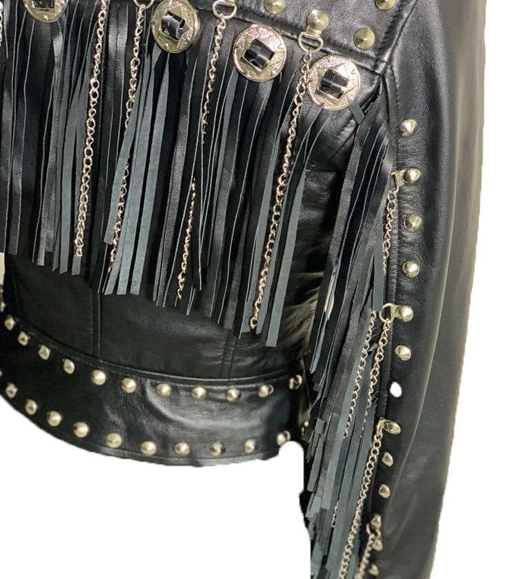 Western fringed women's biker jacket