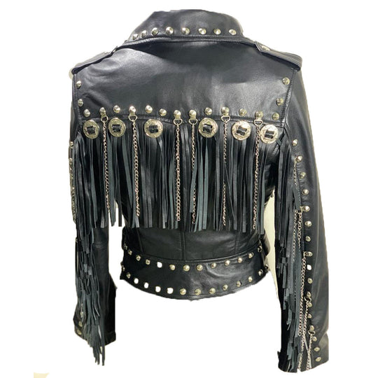 Western fringed women's biker jacket