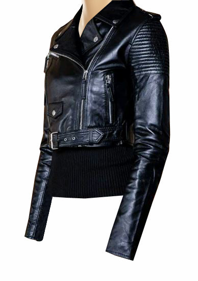 Stylish Martyna's black cropped leather jacket for Women